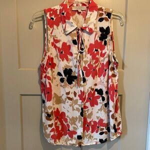 LOFT Sleeveless Floral Blouse - Red, Black, Tan
